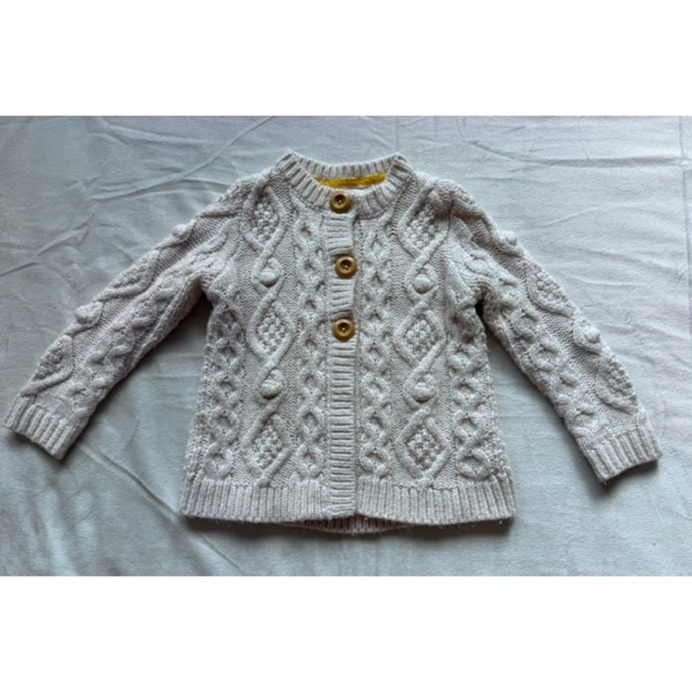 Mini Boden Kids Oatmeal Cable Knit Cardigan Sweater Cream 2-3Y 98cm
